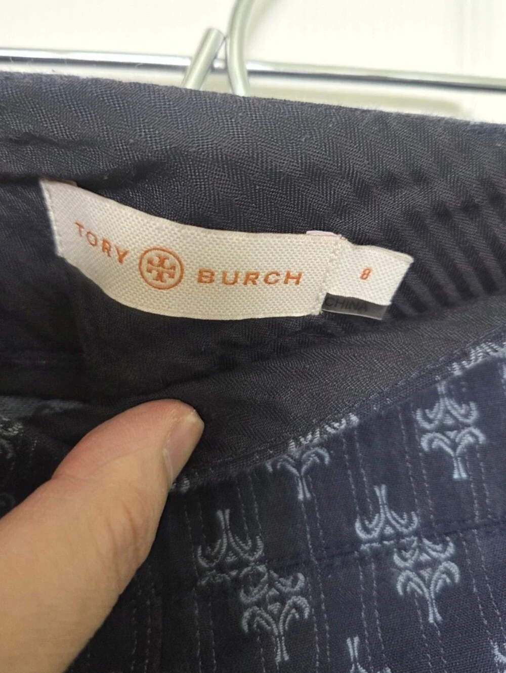 Tory Burch Navy Pinstriped T Patterned Pants Size 8 Quiet Luxury Contemporary